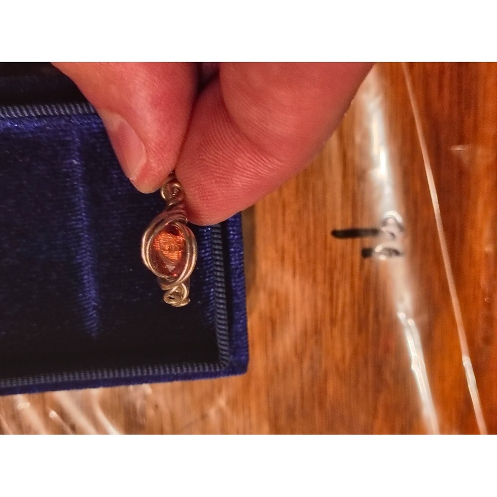 925 Wrapped Ring Amber Orange Faceted Stone Swirl Band Artisan Size 7.25 Womens